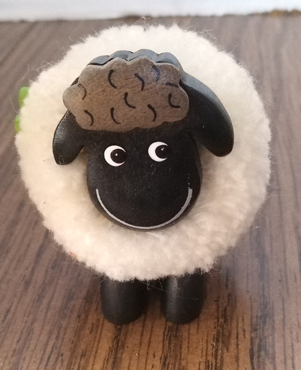 Vintage Fuzzy Woolly Small Sheep Figurine Farmhouse